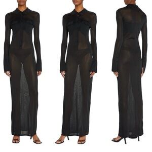 Aya Muse Amur Black Mesh Long Sleeve Maxi Dress Size M